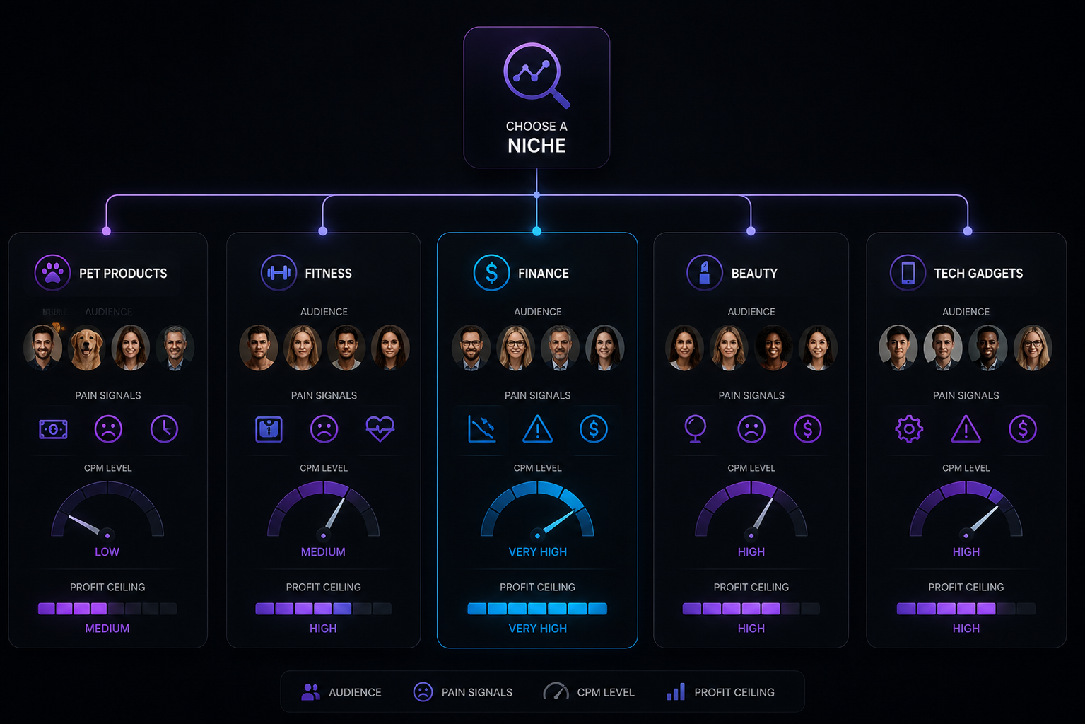 Niche selection framework showing multiple ecommerce markets